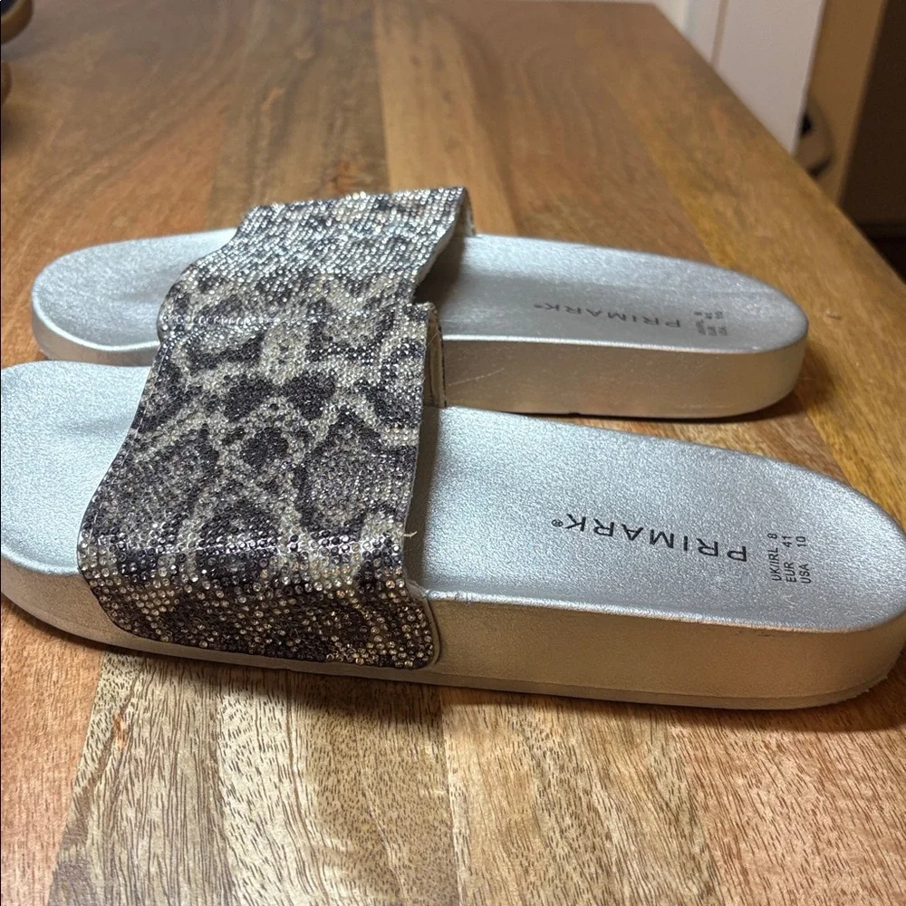 Primark Manmade Sparkly cheetah Print Slide Size 10